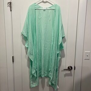 Sigrid Olsen Mint Green Linen Blend Kimono Wrap Cover Up OS
